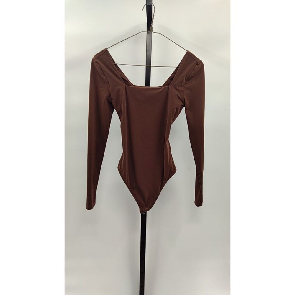 Quince Women Second Skin Square Neck Long Sleeve Bodysuit Brown XS